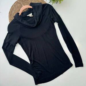 Andrea Jovine Drape Neck Long Sleeve‎ Textured Fabric Black Fitted Size XS